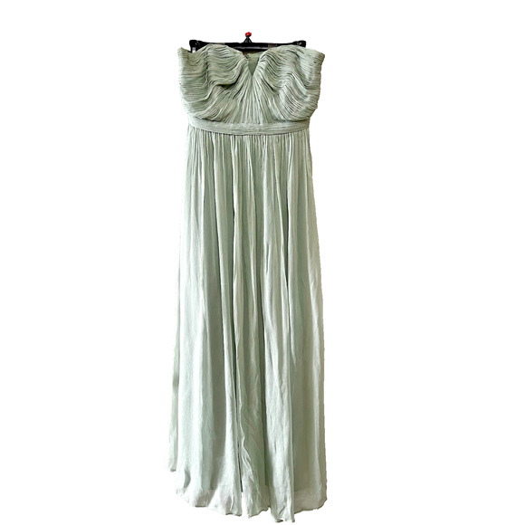 J Crew Cocktail Bridesmaids Sage green Chiffon Sweetheart Romantic Maxi Dress-8 - Picture 2 of 11